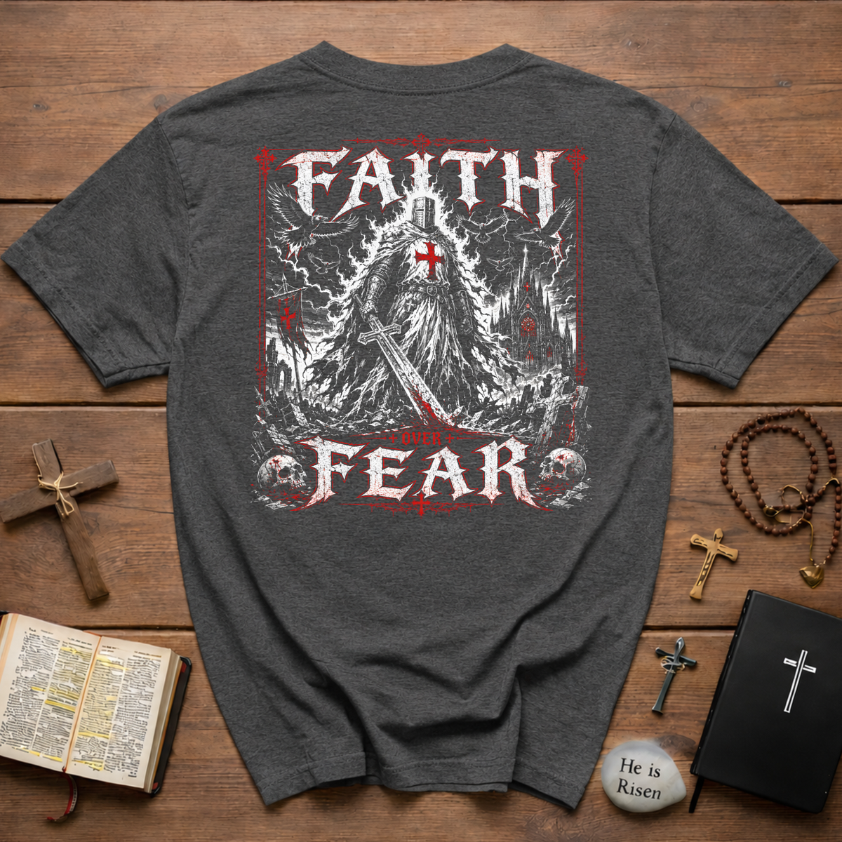 Faith Over Fear Christian Warrior Backprint T-Shirt