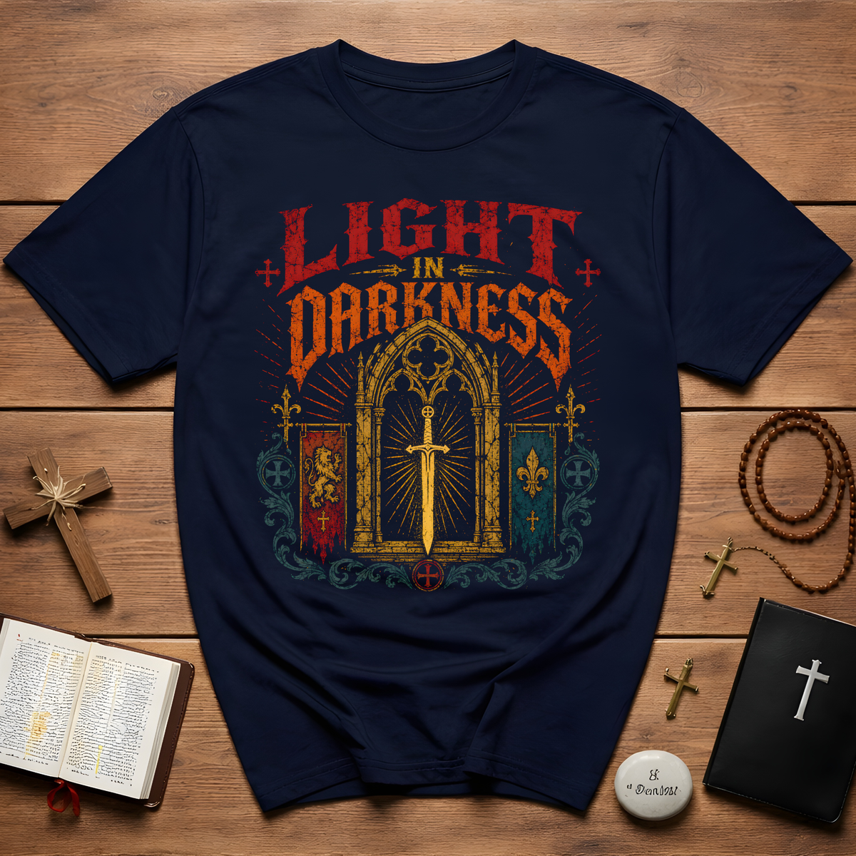 Light In Darkness Medieval Sword T-Shirt
