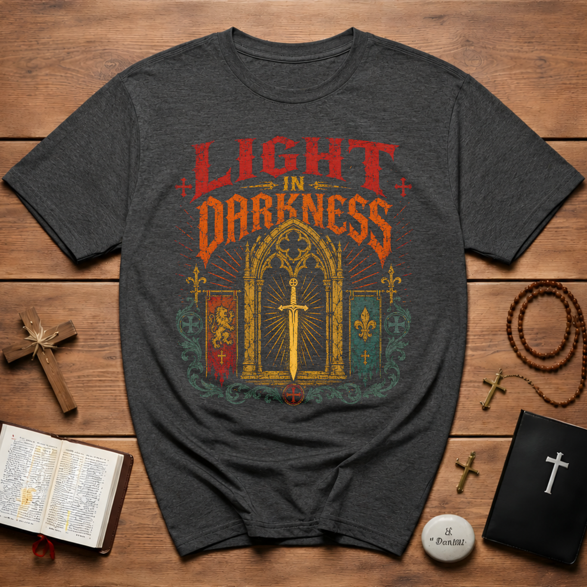 Light In Darkness Medieval Sword T-Shirt