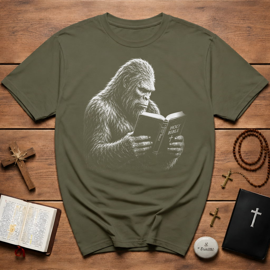Holy Bible Reading Bigfoot Sasquatch T-Shirt