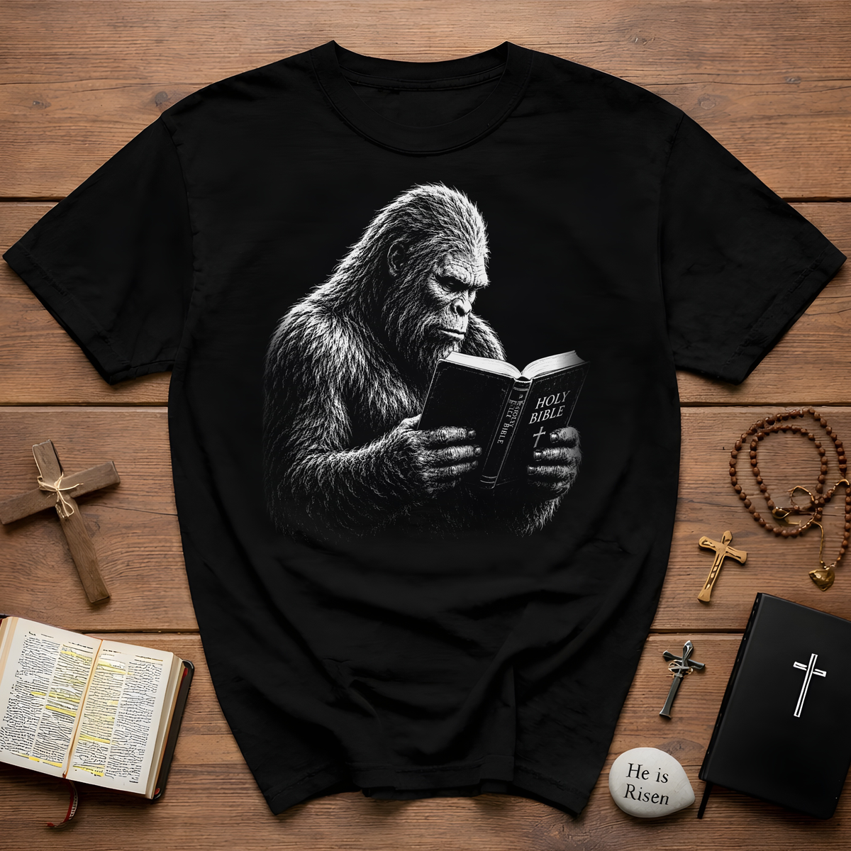 Holy Bible Reading Bigfoot Sasquatch T-Shirt