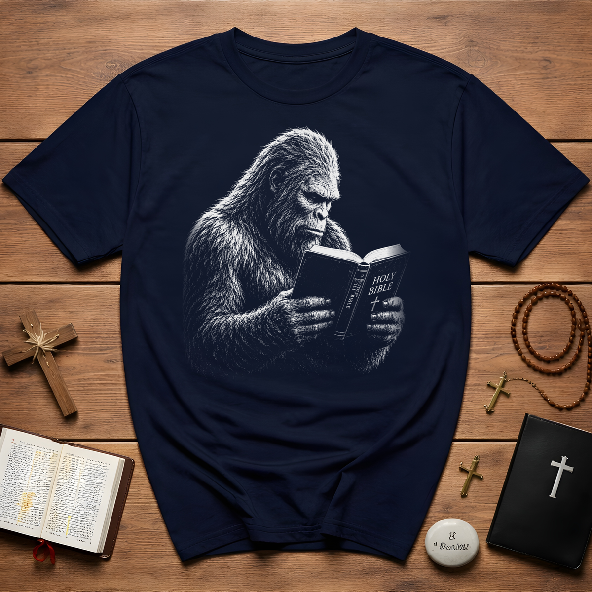 Holy Bible Reading Bigfoot Sasquatch T-Shirt