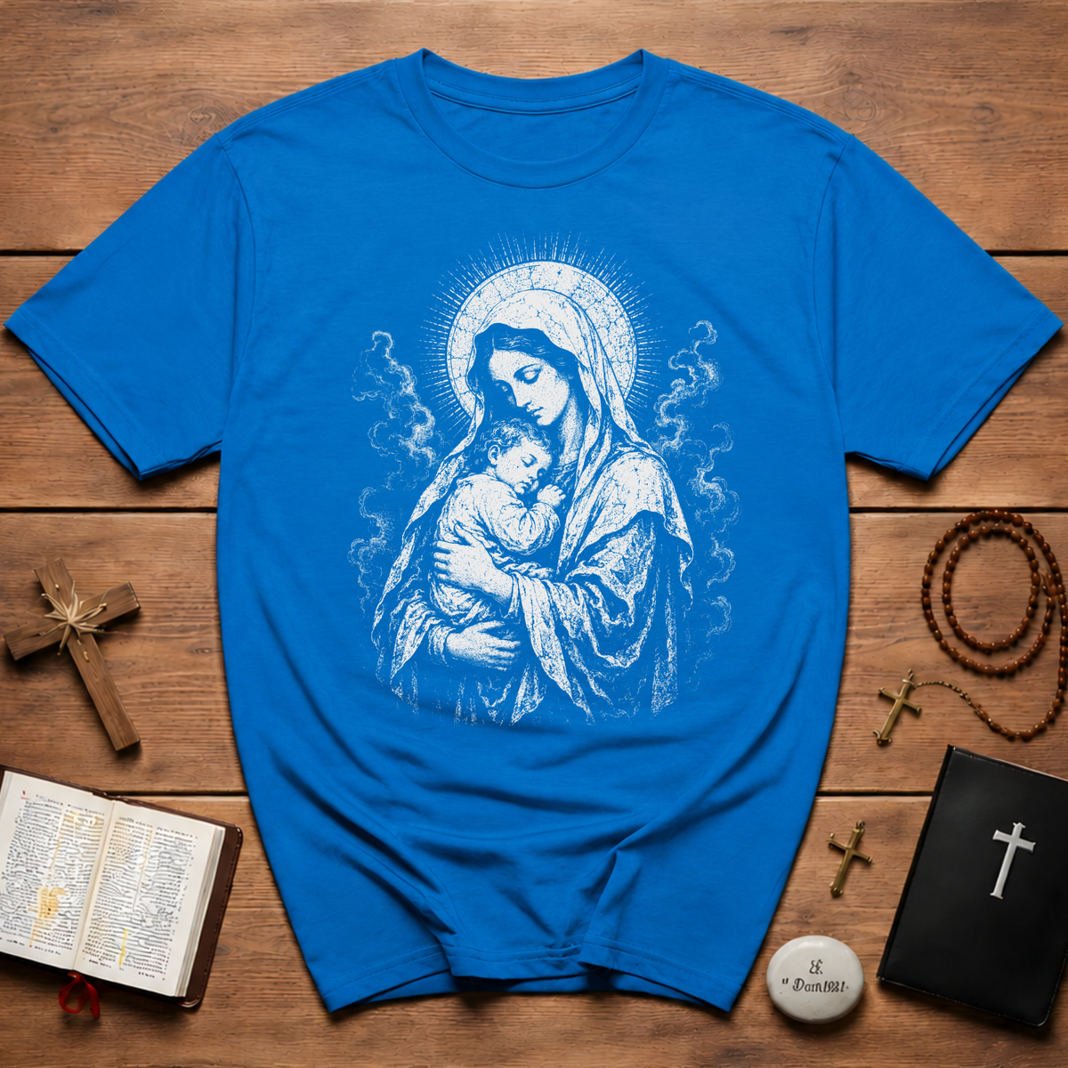 Virgin Mary And Baby Jesus Religious Icon BACKPRINT T-Shirt