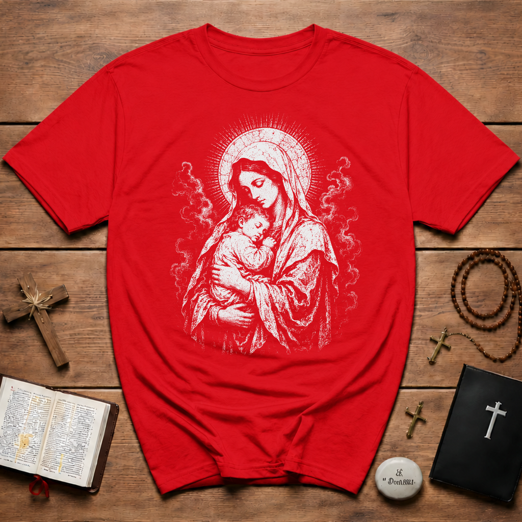 Virgin Mary And Baby Jesus Religious Icon BACKPRINT T-Shirt
