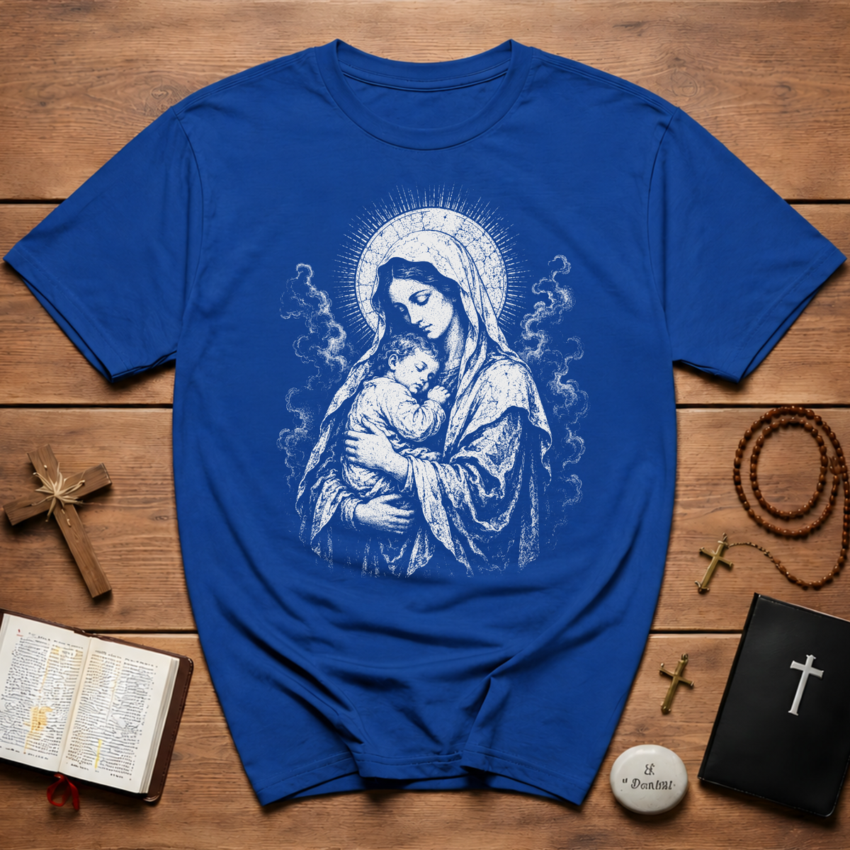 Virgin Mary And Baby Jesus Religious Icon BACKPRINT T-Shirt