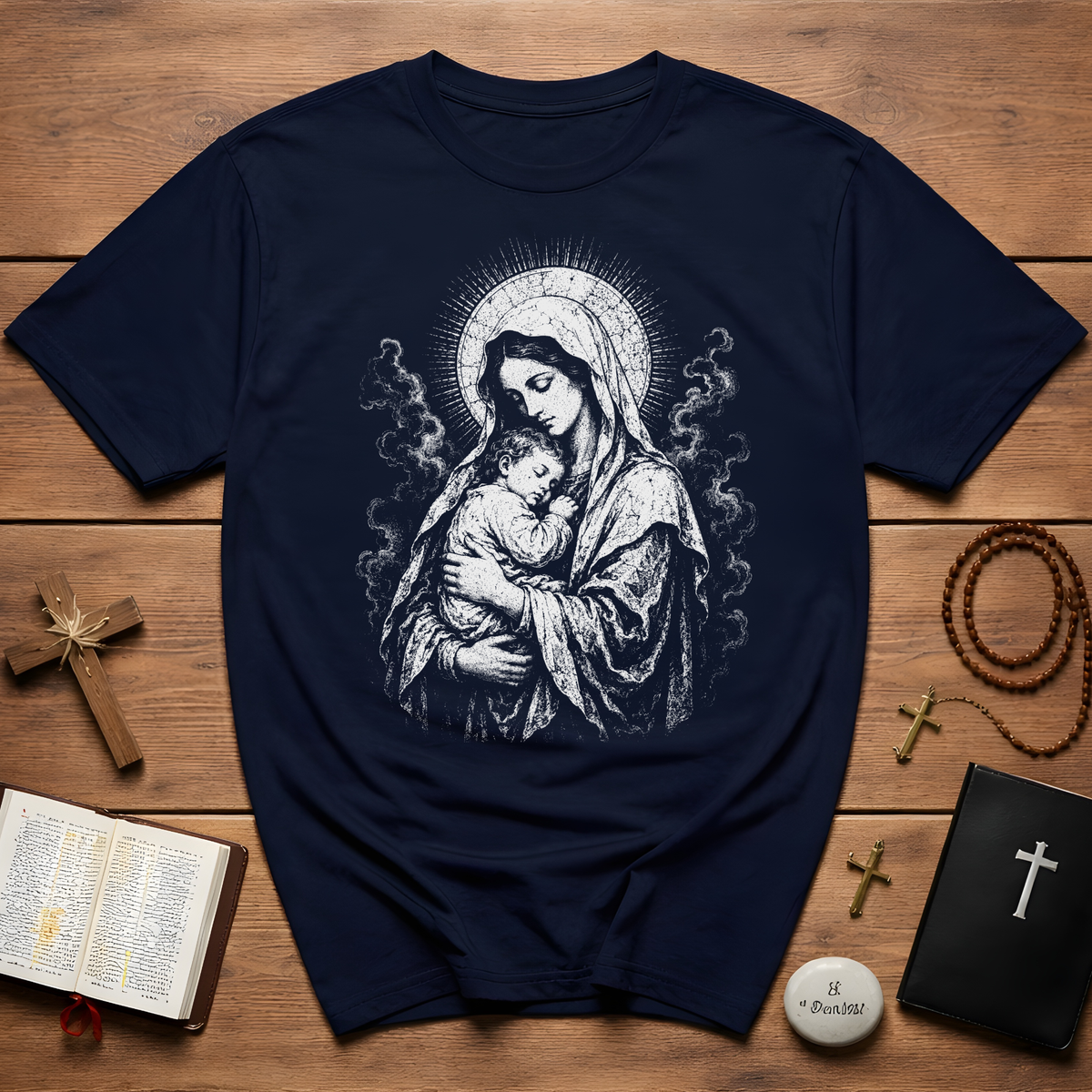 Virgin Mary And Baby Jesus Religious Icon BACKPRINT T-Shirt