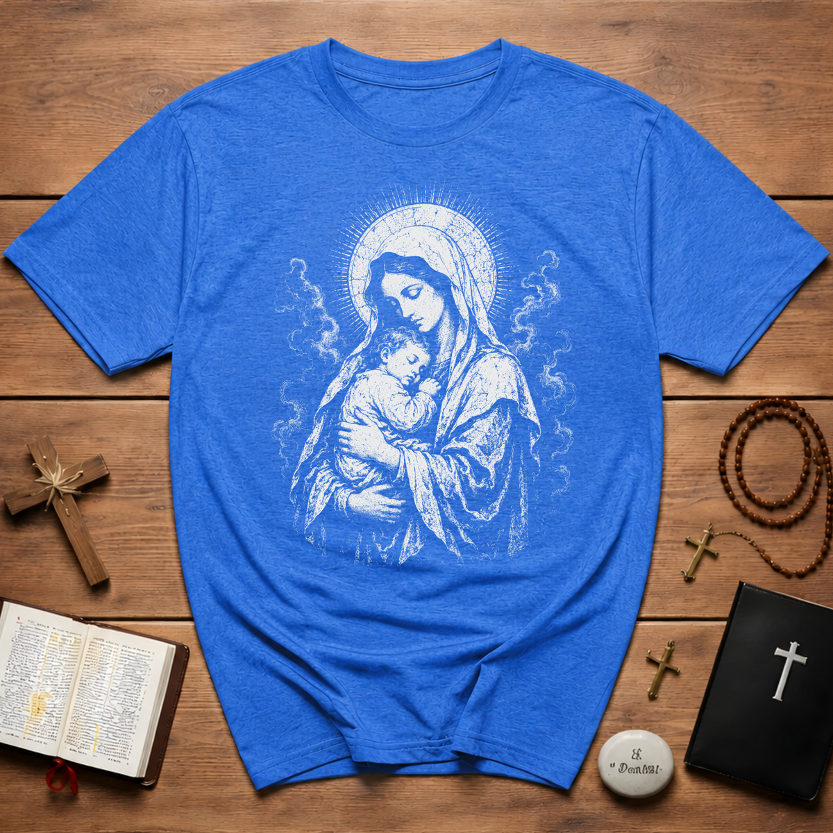 Virgin Mary And Baby Jesus Religious Icon BACKPRINT T-Shirt