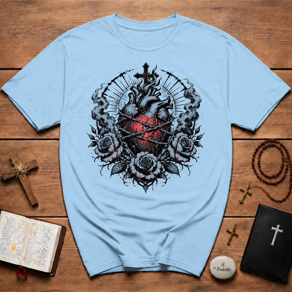 Sacred Heart Dark Roses Anatomical Heart T-Shirt