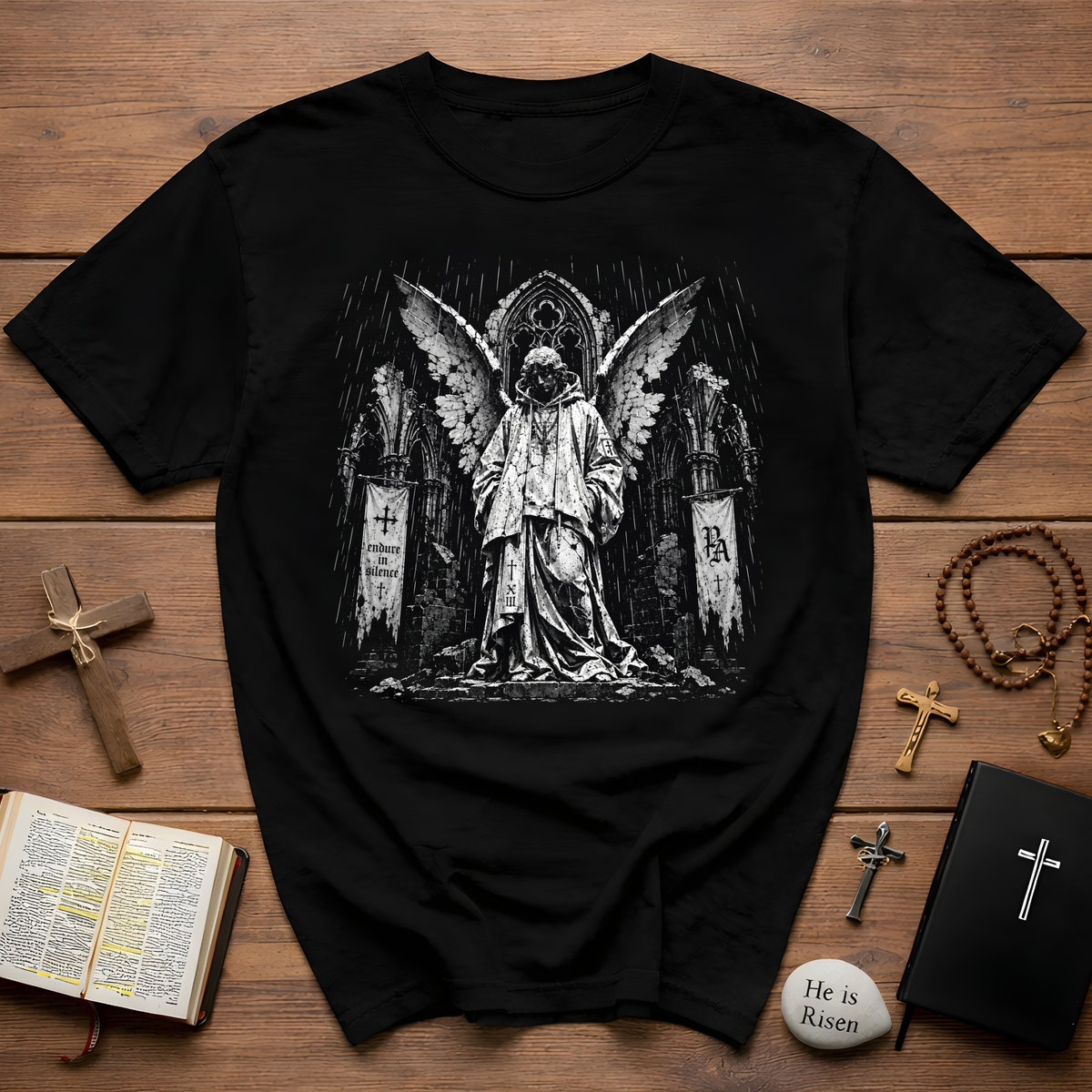 Fallen Gothic Angel In Ruined Cathedral T-Shirt