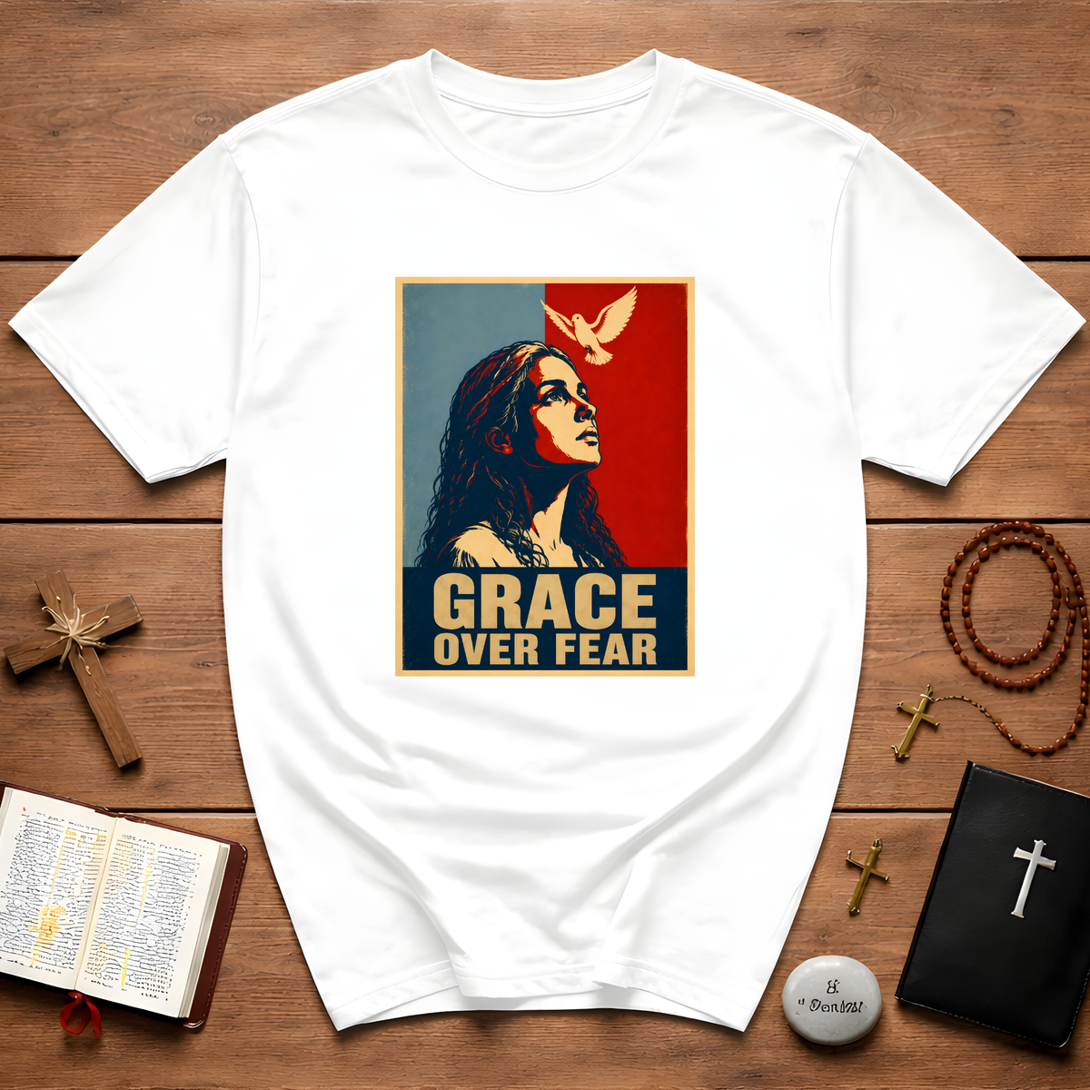 Grace Over Fear Retro Poster T-Shirt