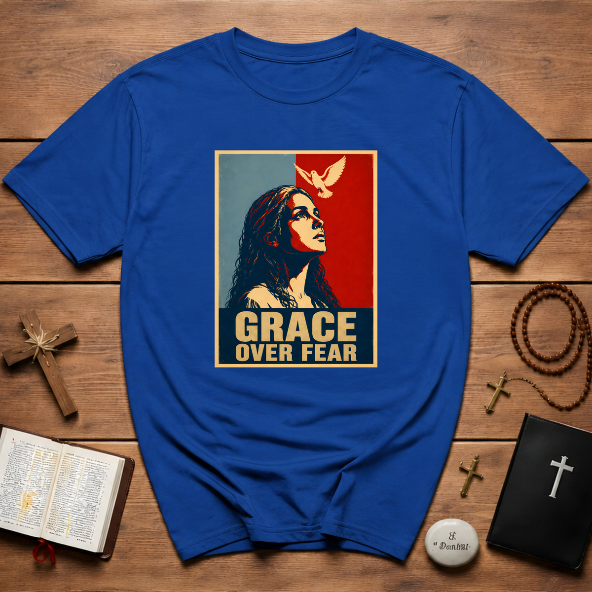 Grace Over Fear Retro Poster T-Shirt