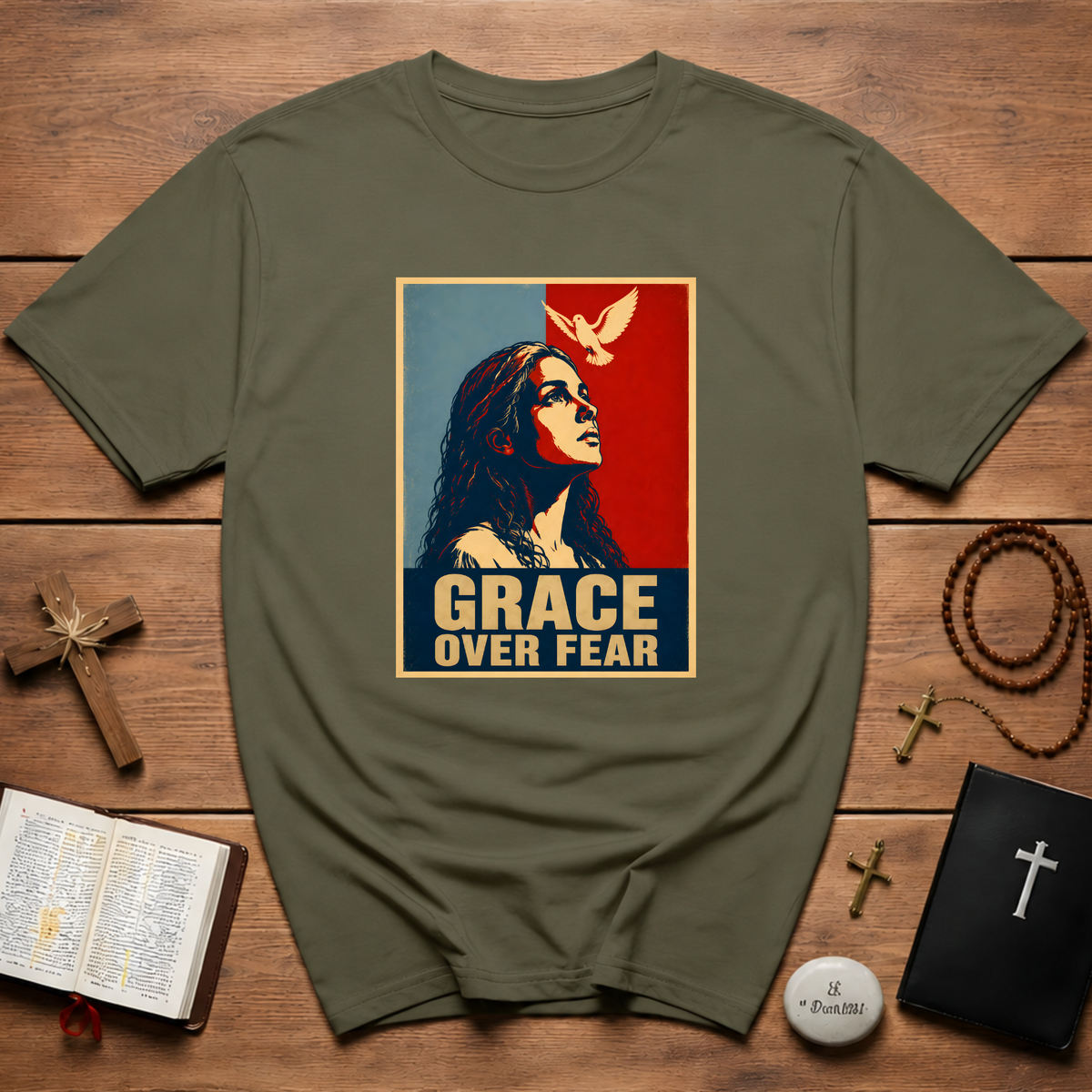 Grace Over Fear Retro Poster T-Shirt