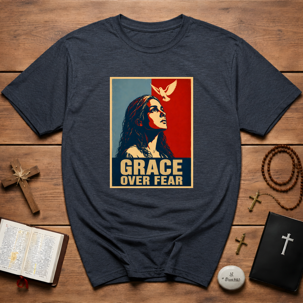 Grace Over Fear Retro Poster T-Shirt