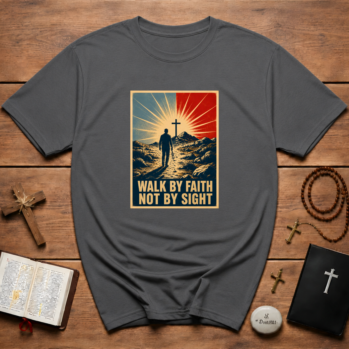Walk By Faith Not By Sight Retro Poster T-Shirt