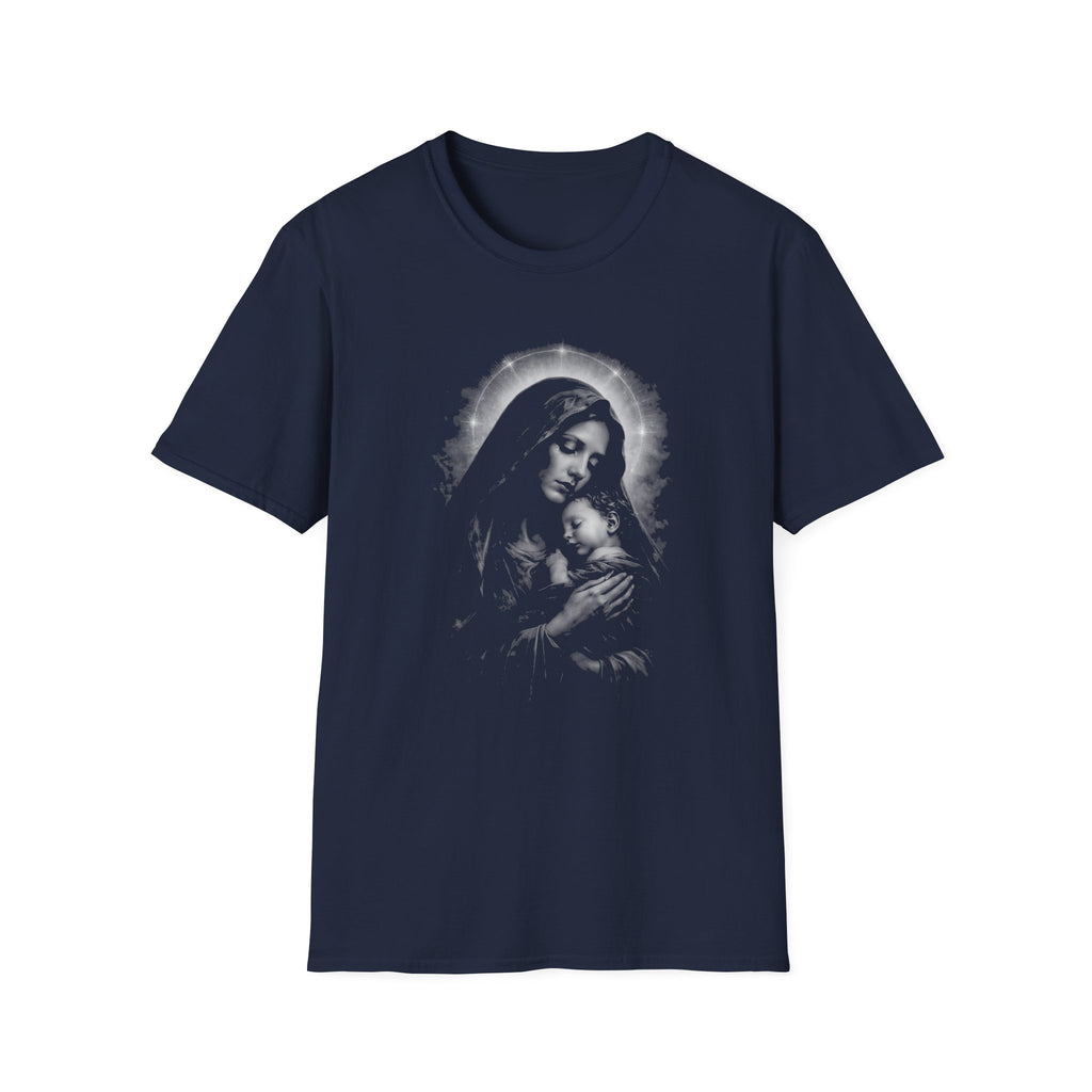 blessed madonna and child holy mother mary with baby jesus sacred christian catholic iconic image T-Shirt