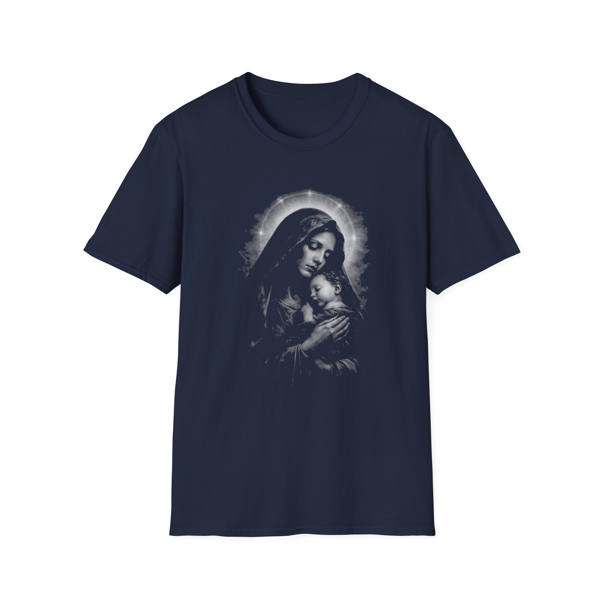 blessed madonna and child holy mother mary with baby jesus sacred christian catholic iconic image T-Shirt