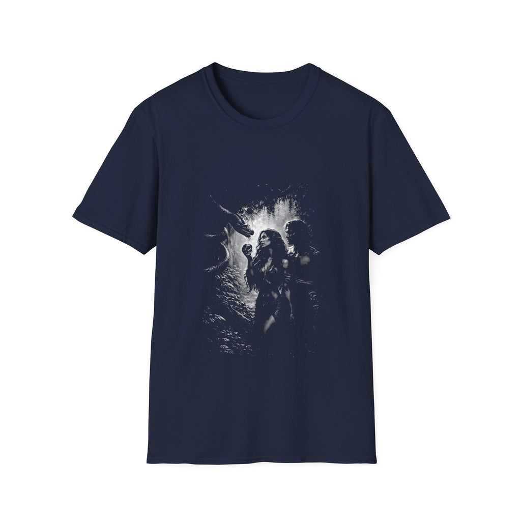 Eden temptation adam and eve serpent dark biblical design T-Shirt