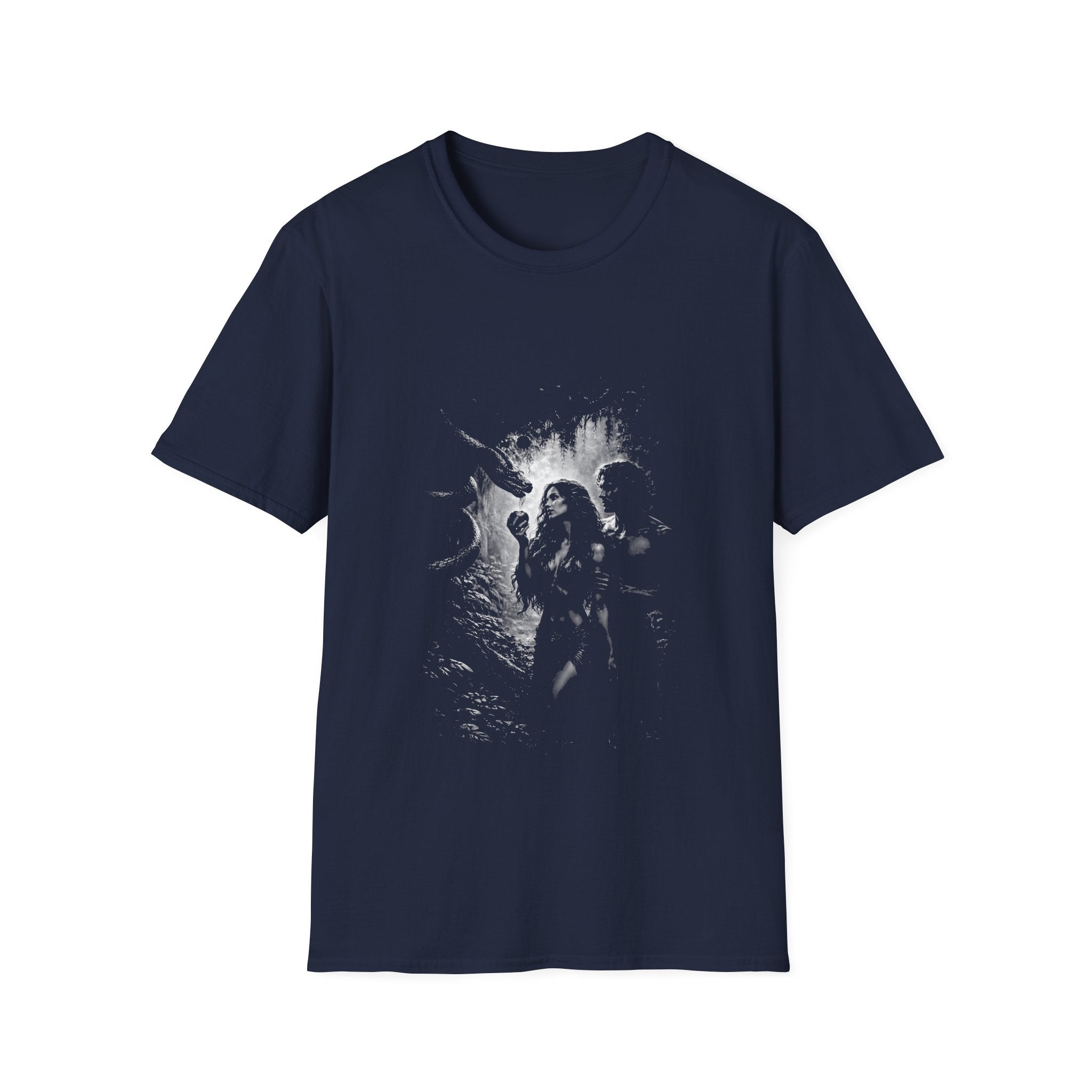 Eden temptation adam and eve serpent dark biblical design T-Shirt