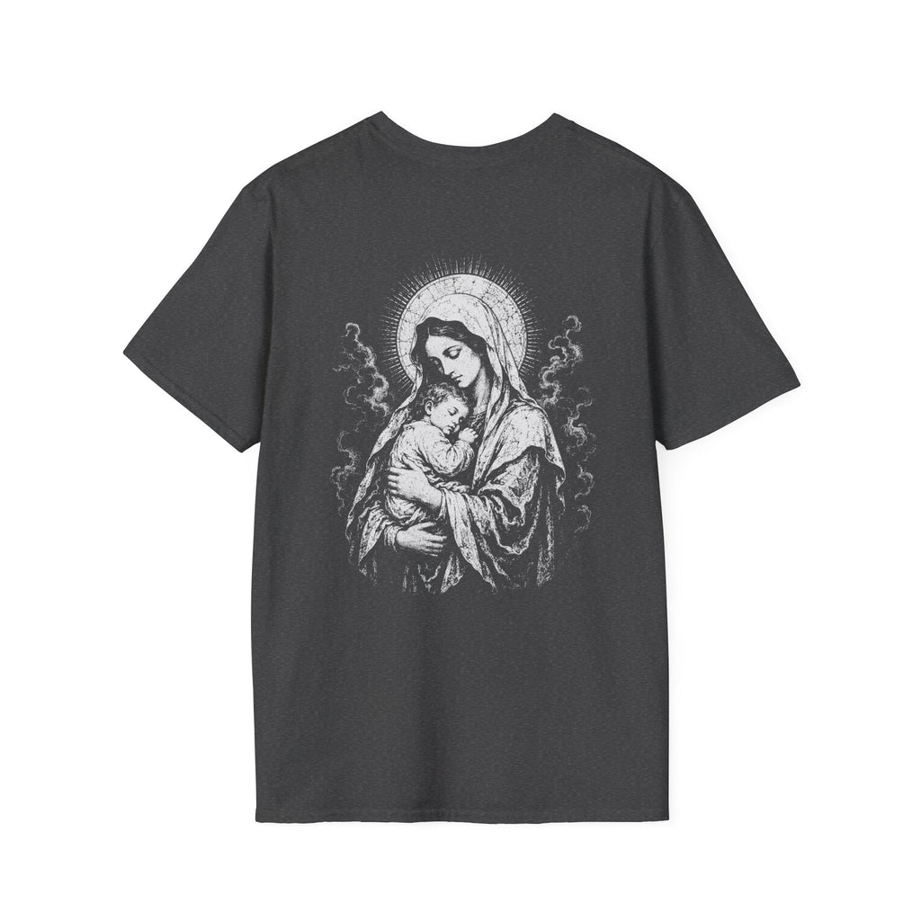 BACKPRINT Virgin Mary And Baby Jesus Sacred Mother And Child Christian Catholic Religious Icon T-Shirt