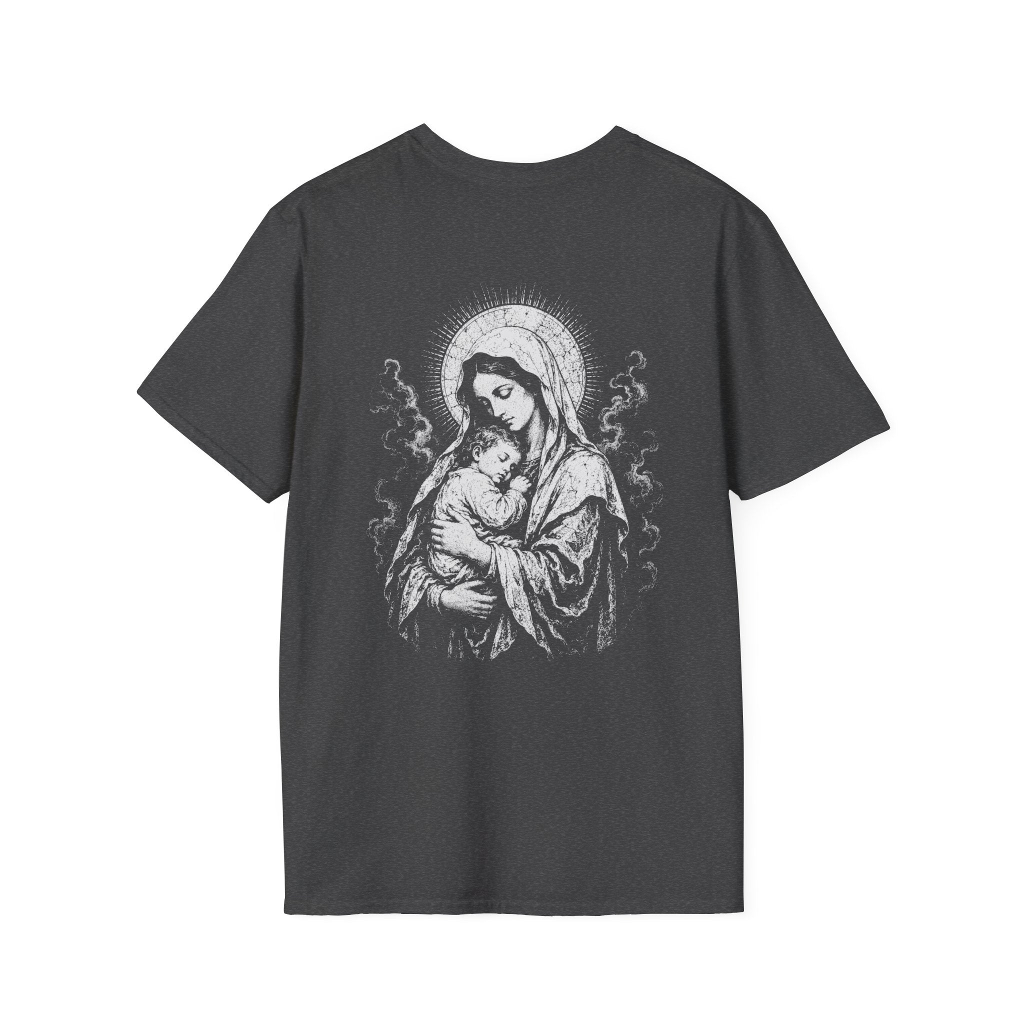 BACKPRINT Virgin Mary And Baby Jesus Sacred Mother And Child Christian Catholic Religious Icon T-Shirt