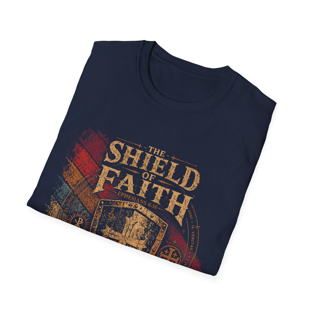 The Shield Of Faith Ephesians 6 16 Put On The Full Armor Of God Christian Warrior Cross Emblem T-Shirt