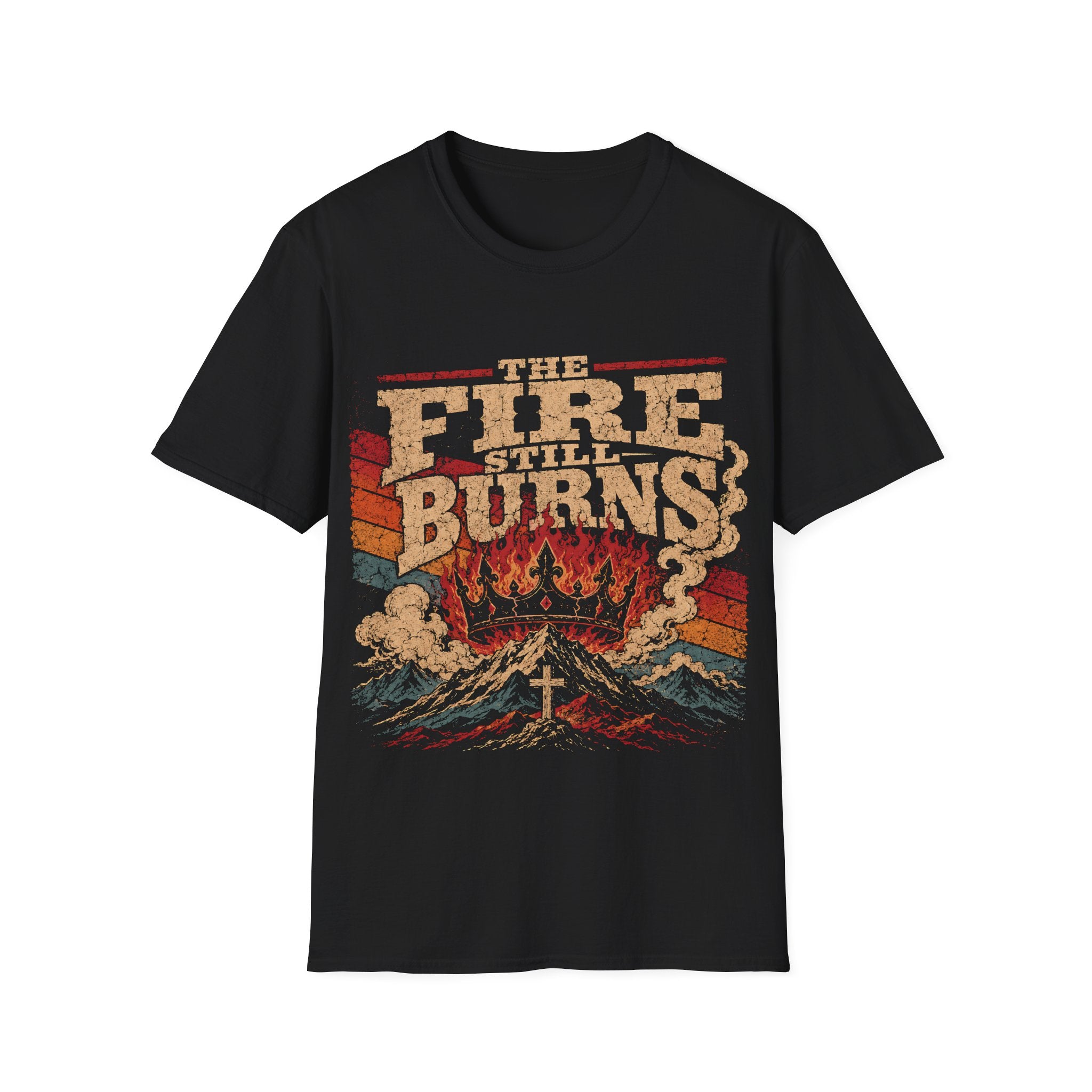 The Fire Still Burns Christian Revival Cross Crown Retro Vintage Faith Jesus T-Shirt