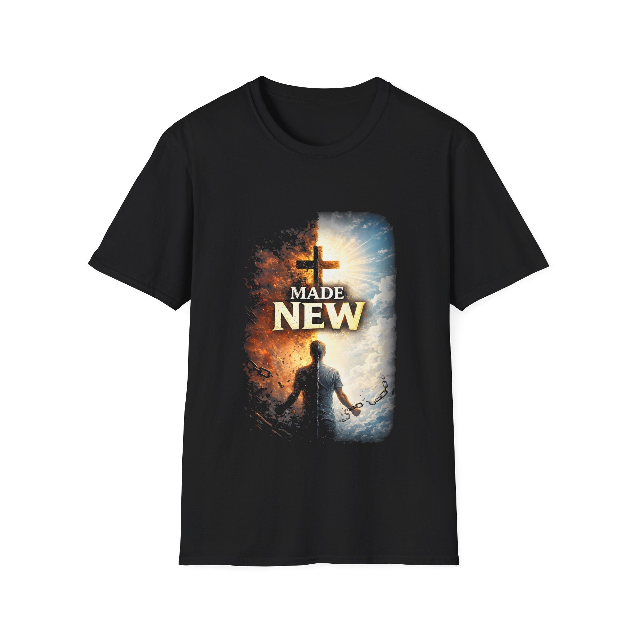 Made new christian cross made new in christ salvation rebirth broken chains biblical faith artwork T-Shirt