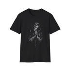 Virgin mary praying with rosary catholic christian marian devotion sacred prayer T-Shirt