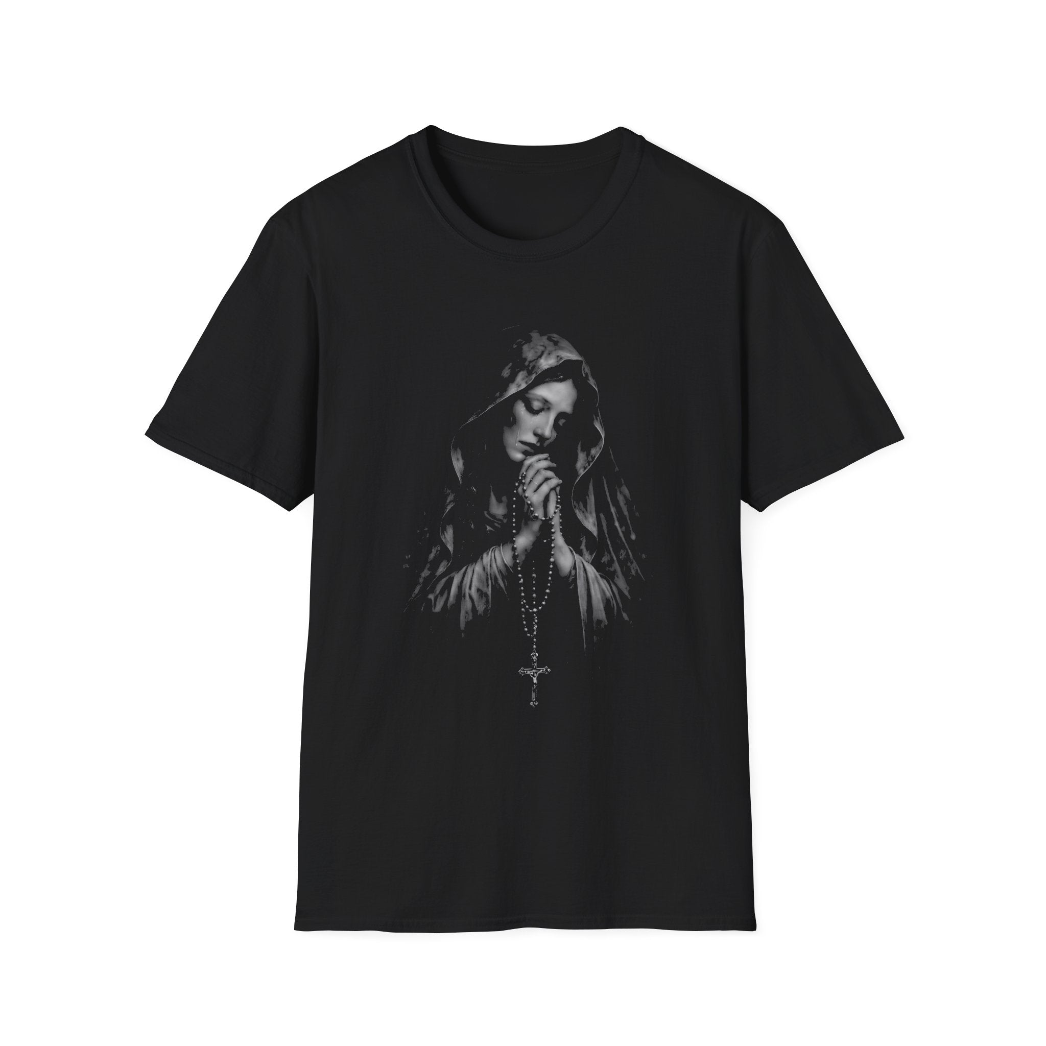 Virgin mary praying with rosary catholic christian marian devotion sacred prayer T-Shirt