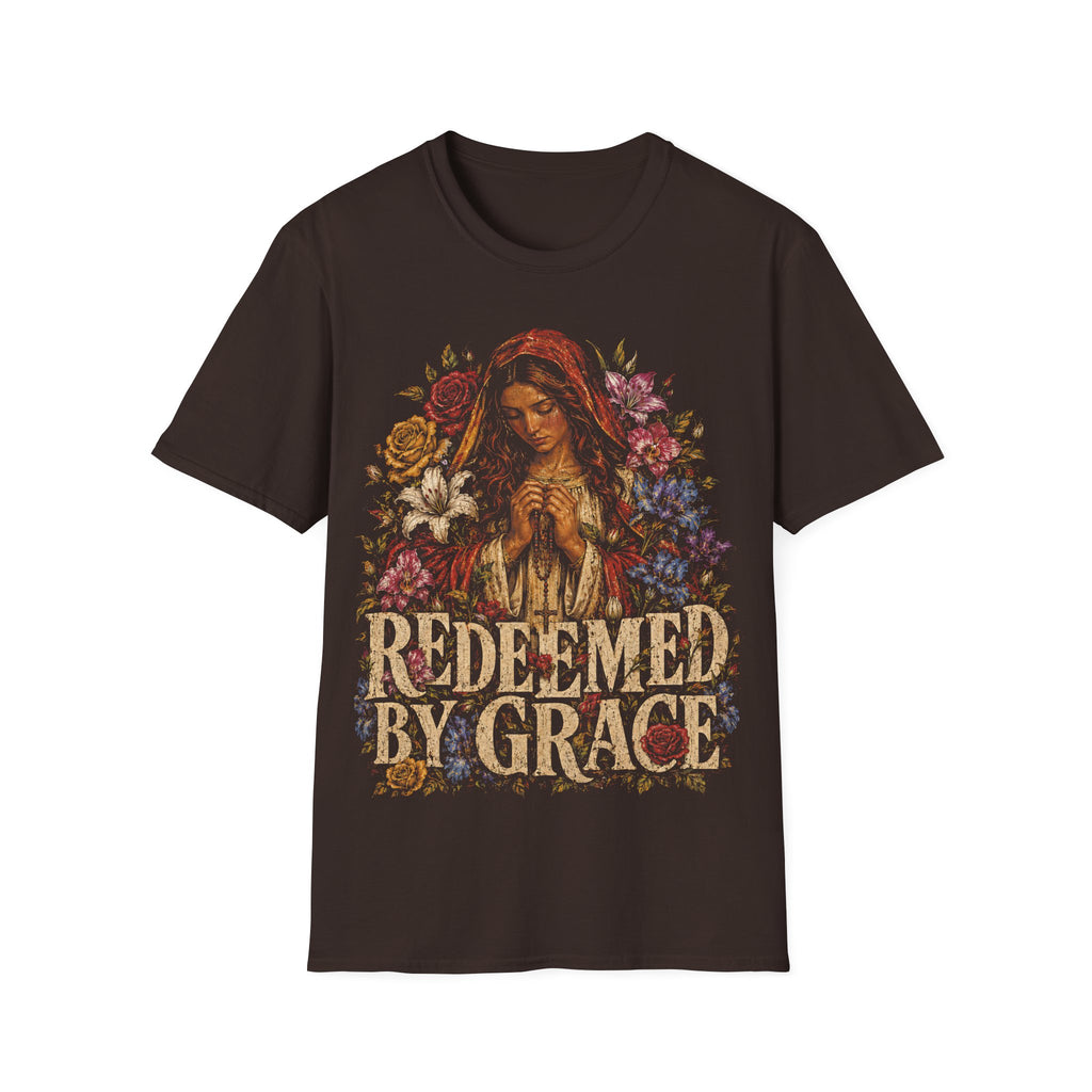Redeemed By Grace Christian Faith Prayer And Flowers T-Shirt