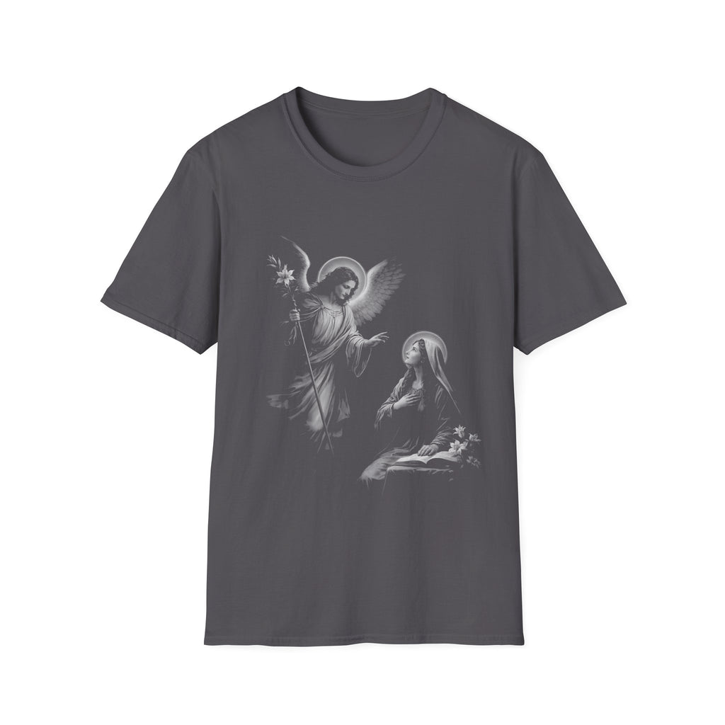 Annunciation angel gabriel and virgin mary christian catholic angelic scene religious artwork for believers and marian T-Shirt