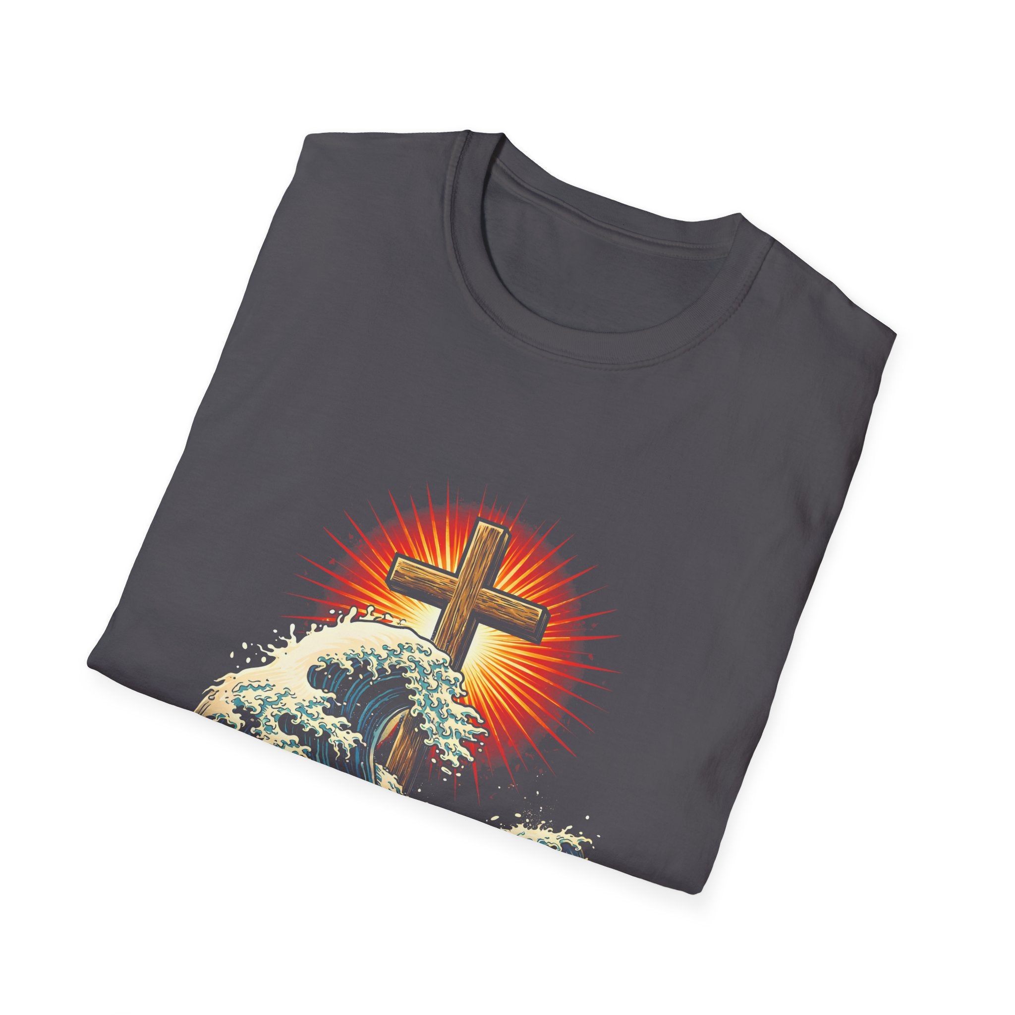 Made new baptized in christ cross and crashing ocean waves renewal T-Shirt