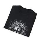 Medieval Crusader Knight Sword And Shield With Flaming Cross Emblem Fantasy Warrior Art T-Shirt