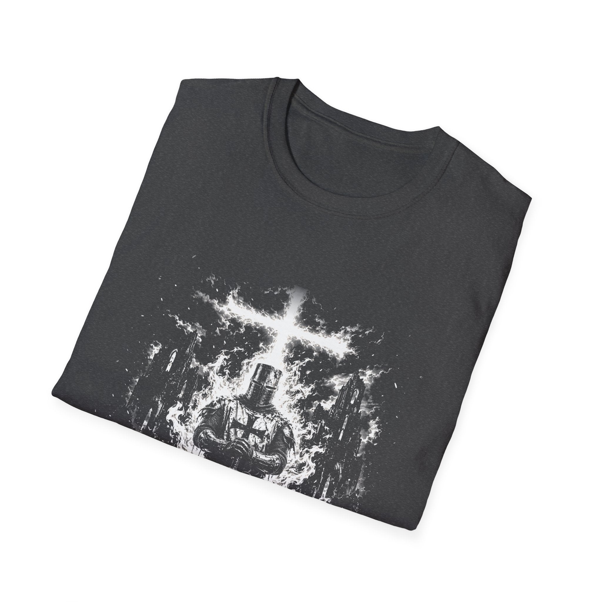 Born Of Fire Christian Knight Cross Crusader Medieval Warrior Faith Flames T-Shirt