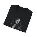 mary magdalene weeping with cross dark christian gothic spiritual portrait in black and white T-Shirt