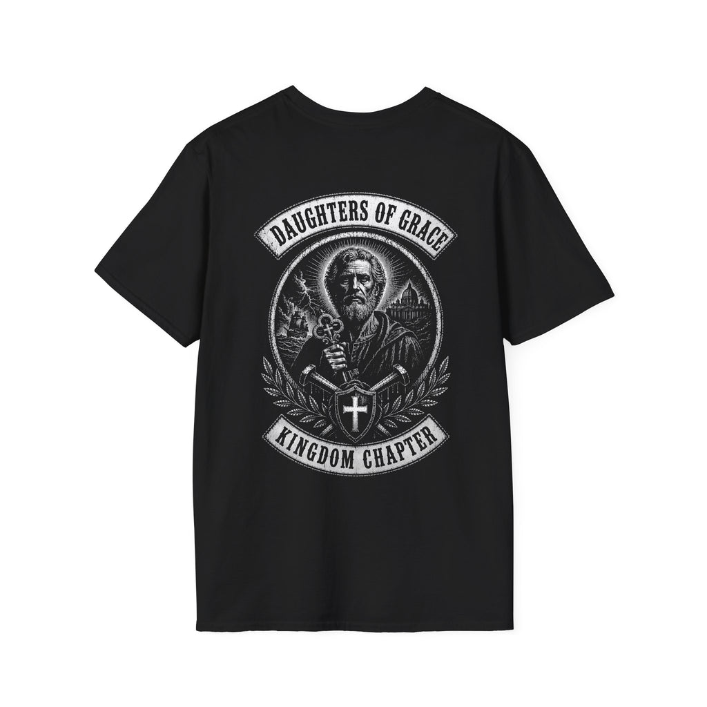 Daughters Of Grace Kingdom Chapter Christian Warrior Saint With Cross Shield Keys T-Shirt