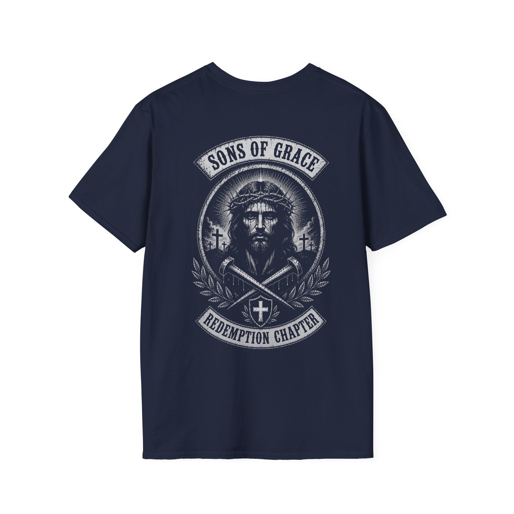 Sons Of Grace Redemption Chapter Jesus Crown Of Thorns Christian Biker Faith Artwork T-Shirt