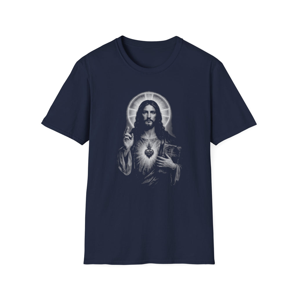 sacred heart of jesus christ with holy bible catholic christian religious image of jesus T-Shirt