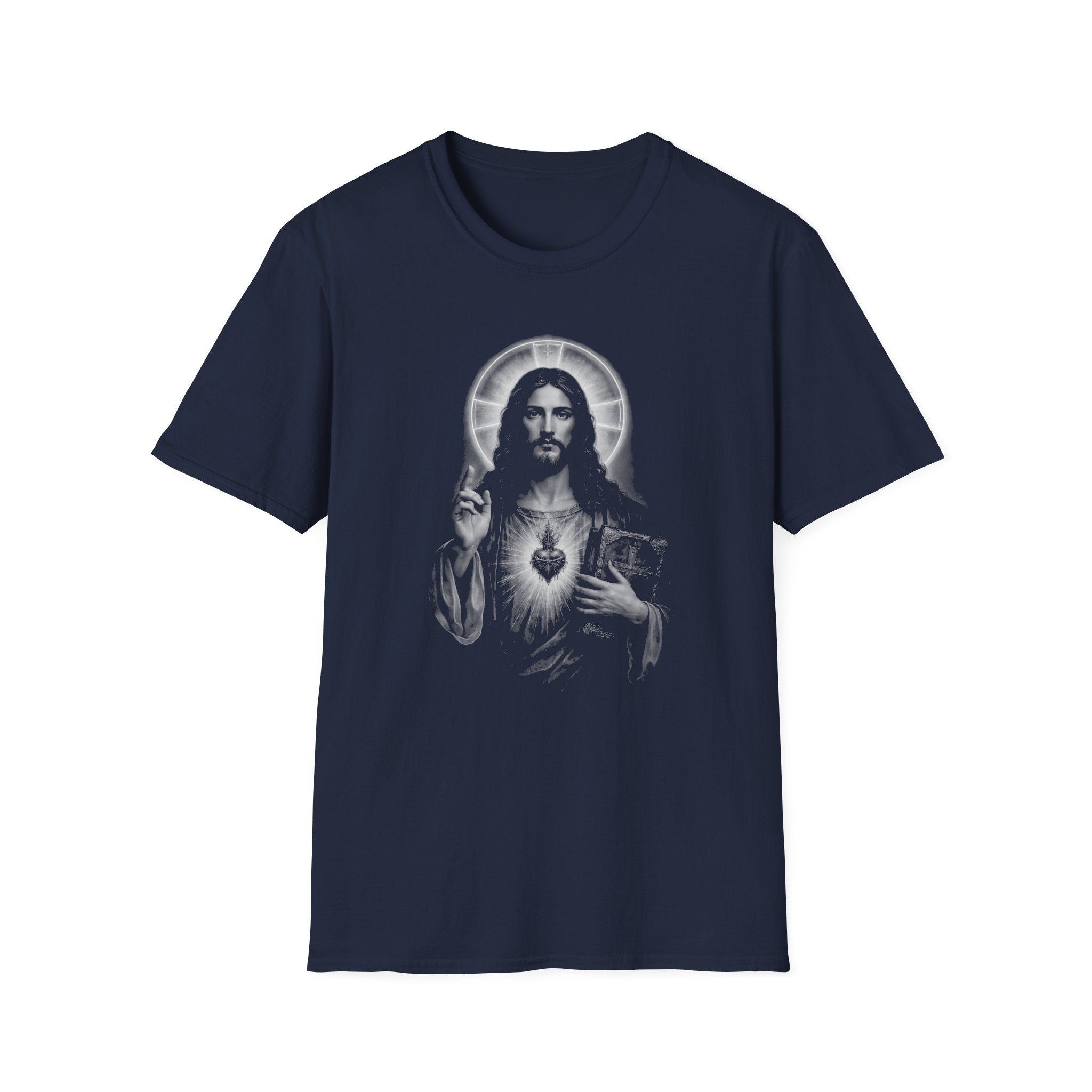 sacred heart of jesus christ with holy bible catholic christian religious image of jesus T-Shirt