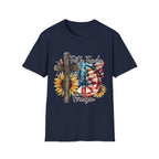 Faith Family Freedom 4th of July Independence Day Veterans Day American Flag Cross Peace Sunflowers T-Shirt