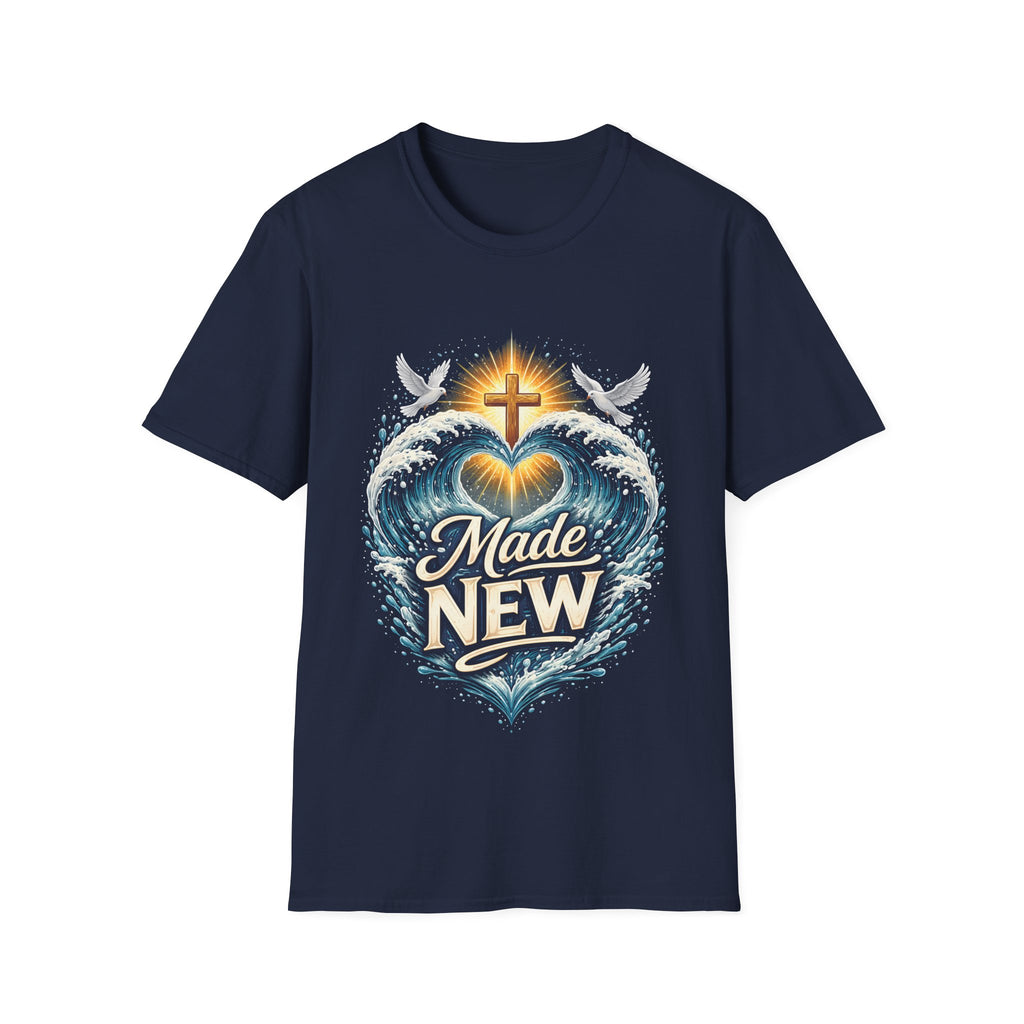 Made new christian baptism renewal cross heart waves doves faith T-Shirt