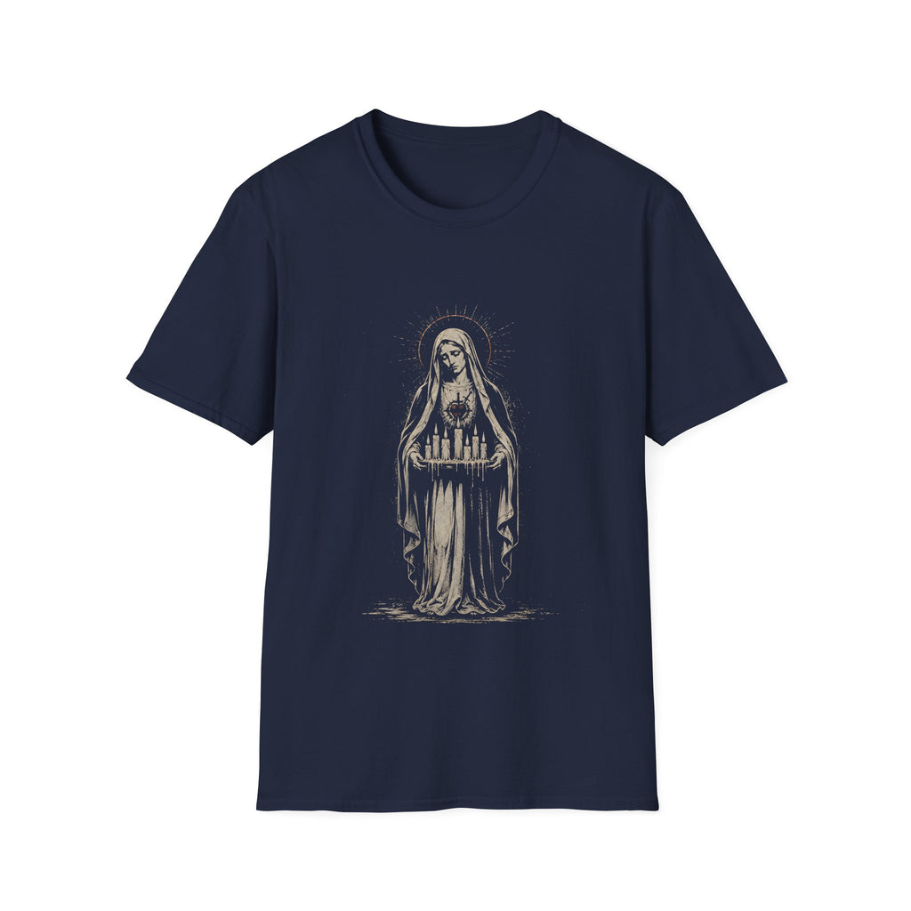 Sacred Heart Madonna With Prayer Candles Gothic Catholic Mary Icon T-Shirt