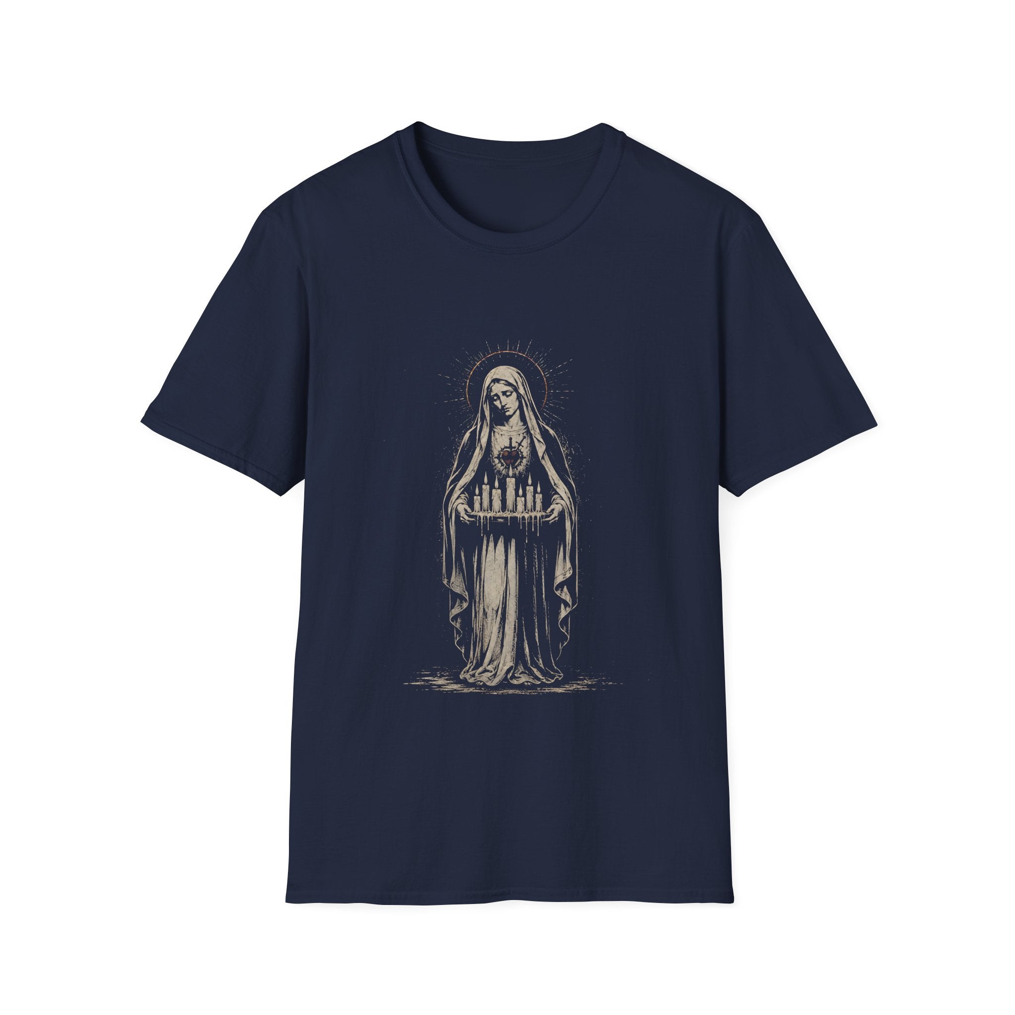 Sacred Heart Madonna With Prayer Candles Gothic Catholic Mary Icon T-Shirt