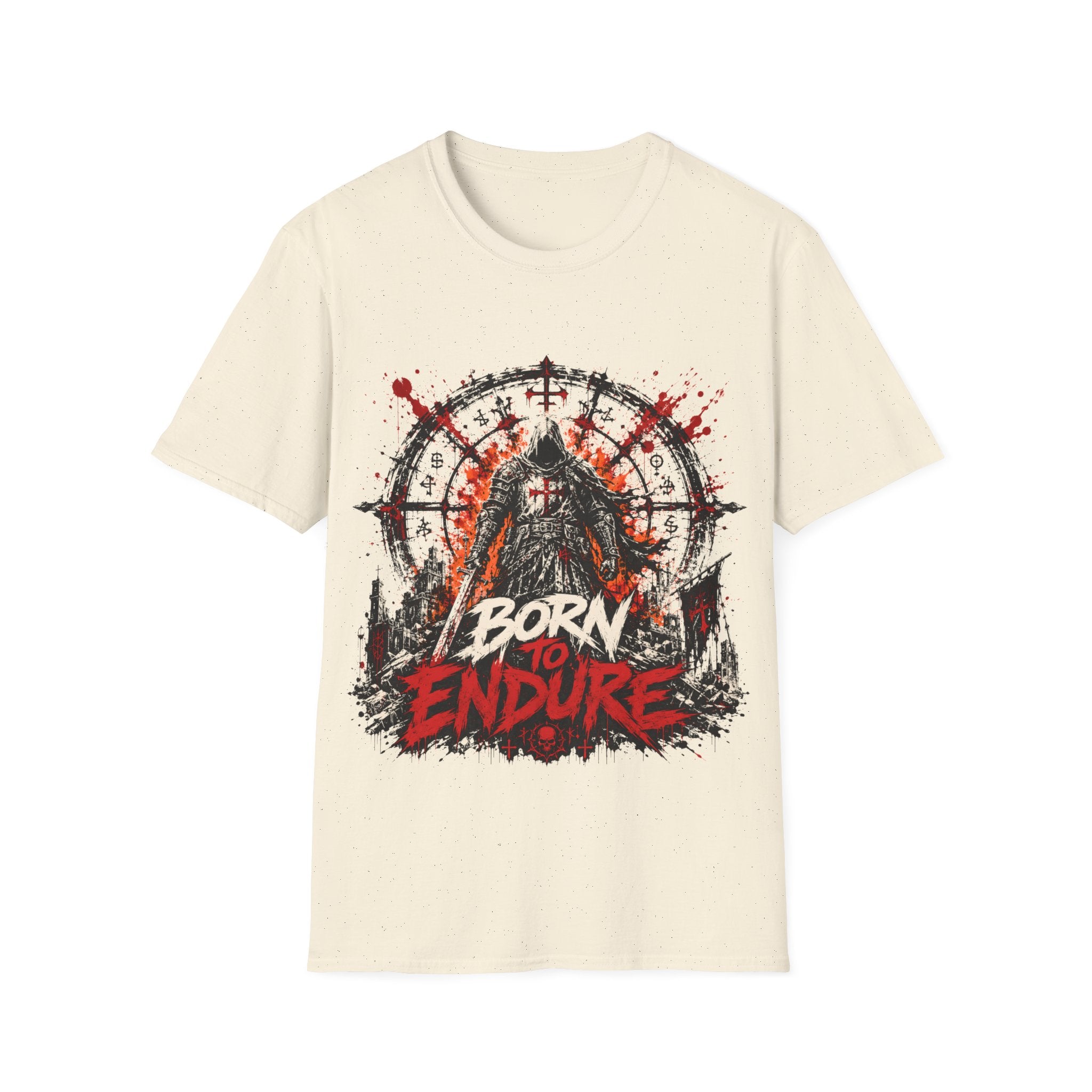 Born To Endure Dark Fantasy Warrior Knight Gothic Crusader Symbol T-Shirt