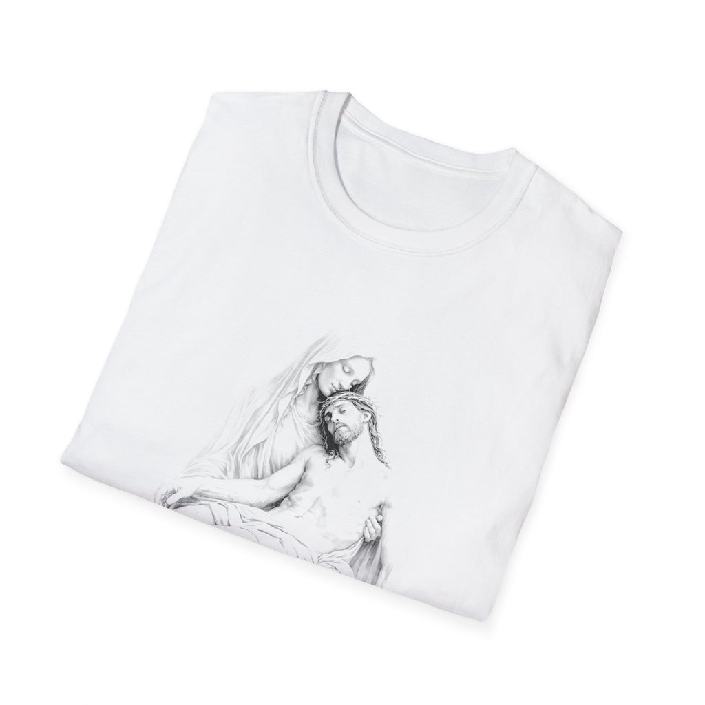 Sorrowful pieta mary holding jesus after crucifixion christian faith reflection T-Shirt