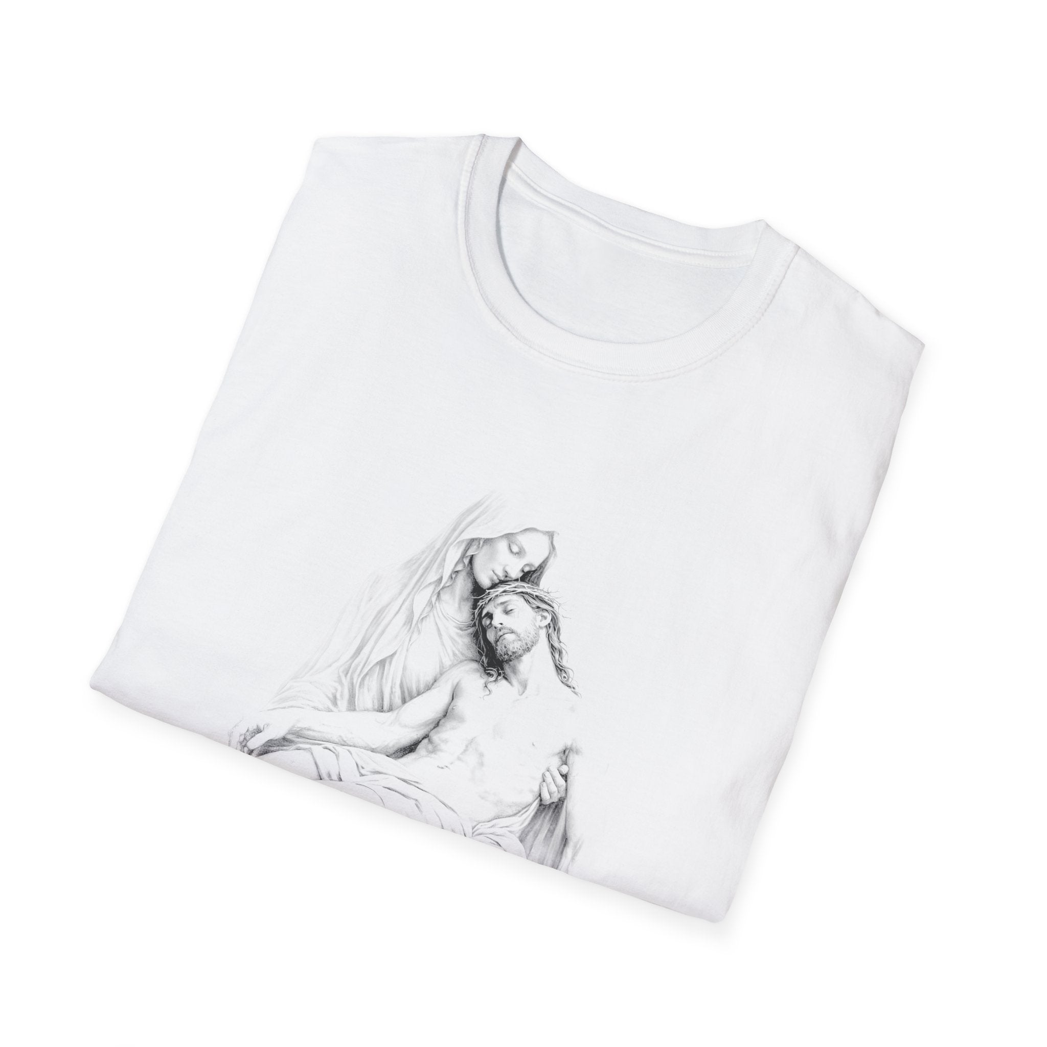 Sorrowful pieta mary holding jesus after crucifixion christian faith reflection T-Shirt