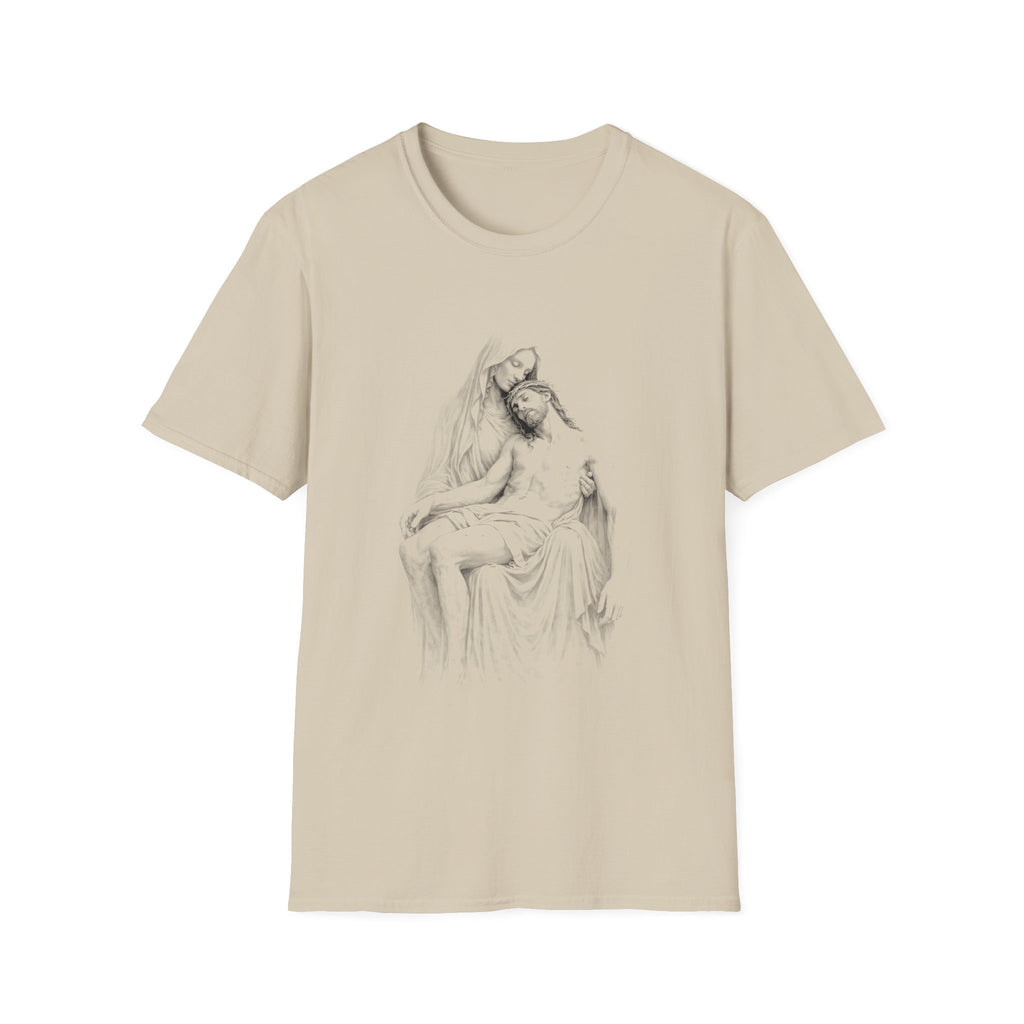 Sorrowful pieta mary holding jesus after crucifixion christian faith reflection T-Shirt