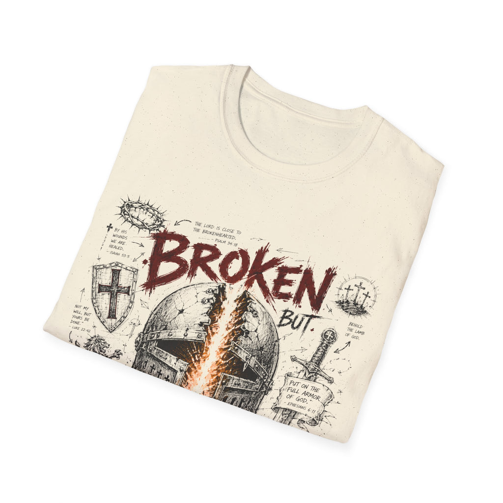 Broken But Redeemed Christian Warrior Armor Of God Faith Over Fear Helmet And Cross T-Shirt