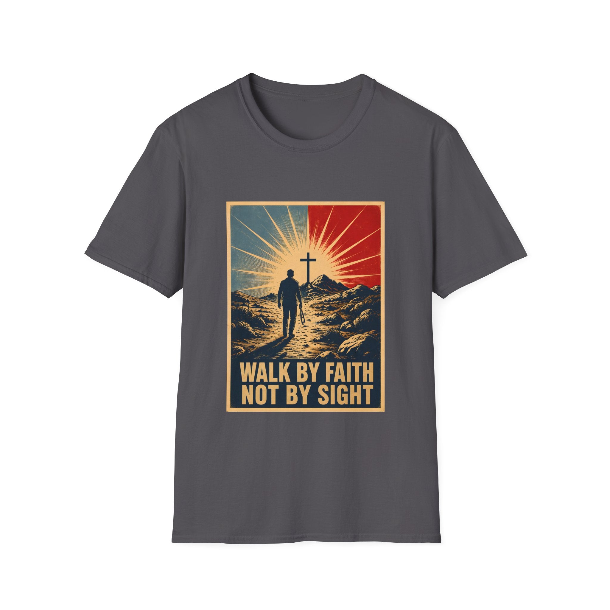 Walk By Faith Not By Sight Christian Cross Sunset Bible Verse Inspirational T-Shirt