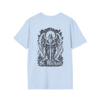 BACKPRINT St Michael Quis Ut Deus Archangel Warrior Christian Spiritual Warfare Protector Artwork T-Shirt